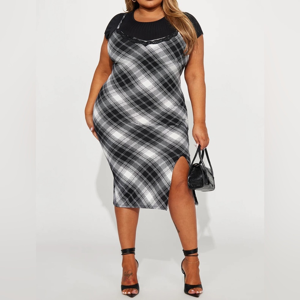 Fashion Nova Monochrome Plaid Dress